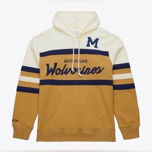 Men's Small Tan Michigan Wolverines NCAA Head Coach Fleece Pullover Hoodie NWT